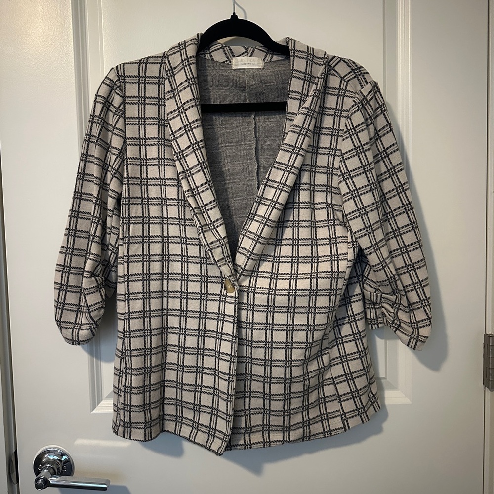 Altar'd State Black and White Plaid Blazer